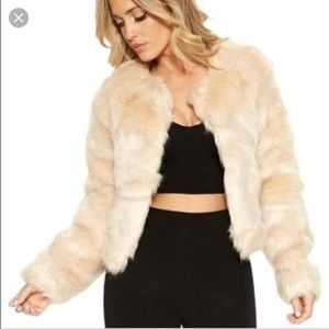 Naked wardrobe cream faux fur coat